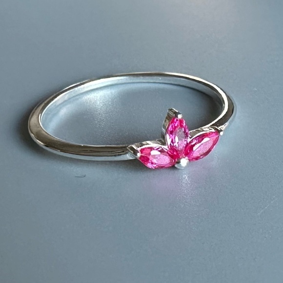 Sterling Silver Ruby CZ Dainty Flower Ring - Picture 8 of 10